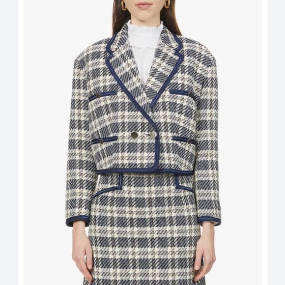 Sandro Blue/Yellow Tweed Cropped Jacket - Picture 4 of 4